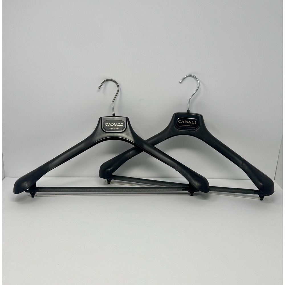 Canali Luxury Suit Hangers Set of 2 Black Italy Wide Shoulder Flocked Bar